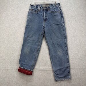 Eddie Bauer Jeans Men 33x30 Blue Denim Pants Flannel Lined Relaxed Outdoor Faded